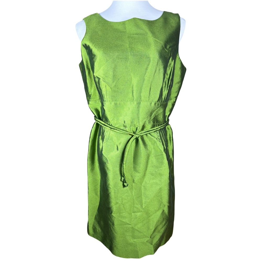 Talbots Petites Green Silk Blend Sleeveless Sheath Dress with Belt Size‎ 14P